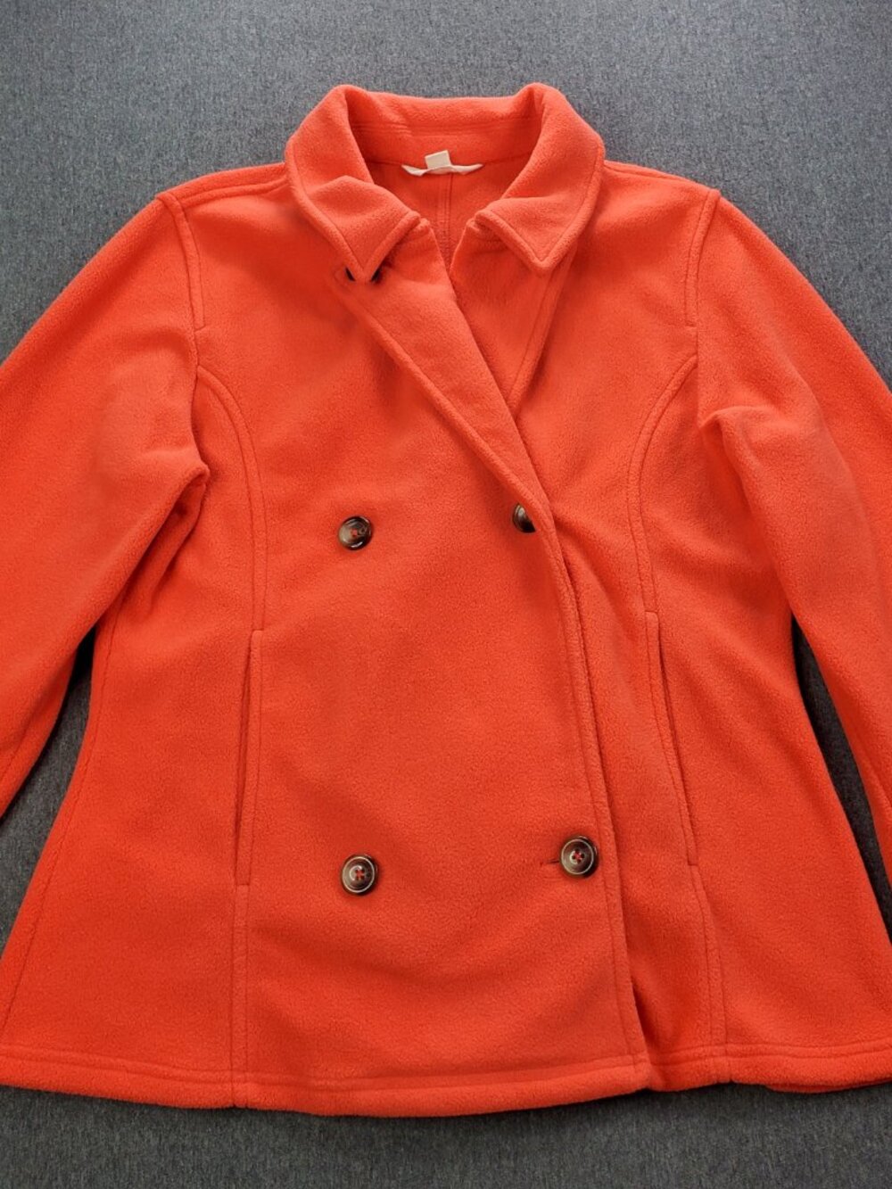 Lands' End Kids Orange Fleece Pea Coat Jacket Size 14 Large Double Breasted